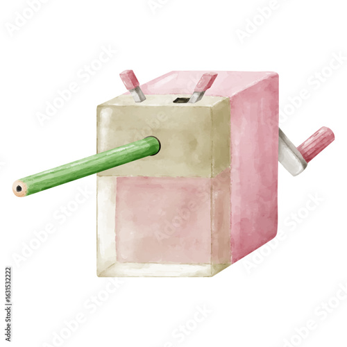 水彩画風の鉛筆削りと鉛筆のイラスト