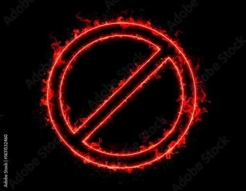 Fiery red prohibition symbol on black background (2)