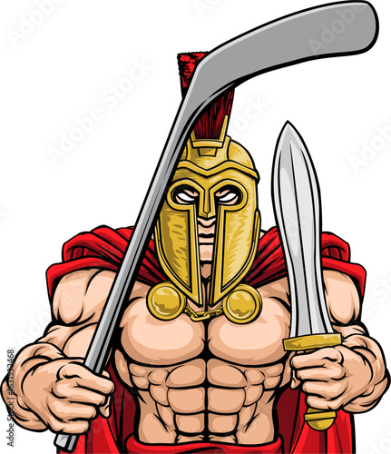 A trojan or spartan man ice hockey sports team cartoon mascot