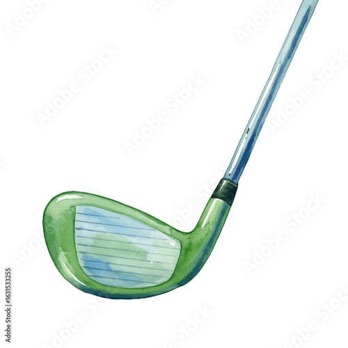 Green golf club illustration on a white background, showcasing the sport of golf with a watercolor effect and soft, inviting colors