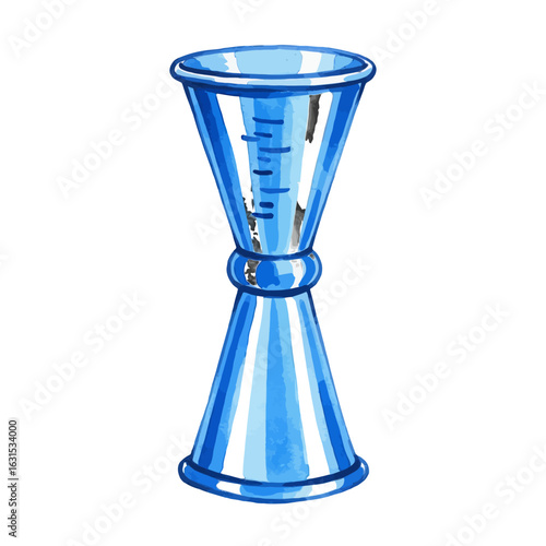 Watercolor Illustration of a Classic Stainless Steel Cocktail Jigger for Precise Bartending and Drink Mixing, Ideal for Home Bartenders