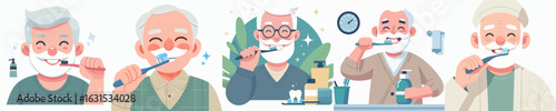 a grandfather is brushing his teeth before going to bed
