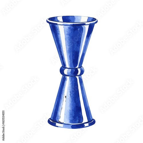 Watercolor Illustration of a Blue Jigger for Measuring Cocktail Ingredients, Precision and Style in Mixology Tool