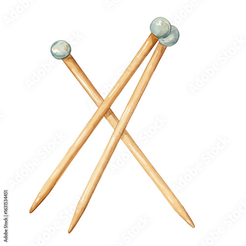 Watercolor Illustration of Knitting Needles with Round Ends for Crafting and Needlework Projects