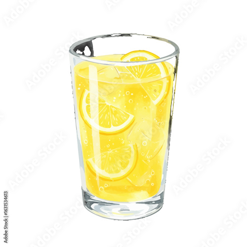 Refreshing lemonade illustration featuring lemon slices and bubbles, perfect for summer drink concepts and vibrant beverage themes in design projects