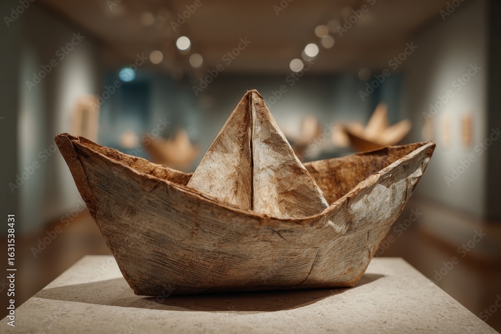 Obraz premium Art Gallery Exhibit Paper Boat Sculpture A Voyage of Imagination and Craftsmanship in Modern Art Museum Explore