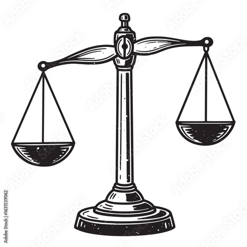 Vintage hand drawn illustration of justice scales representing law and legal balance