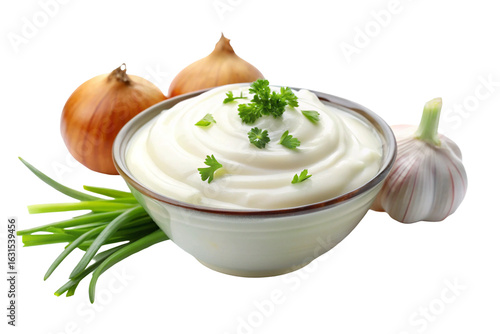Wallpaper Mural Sour cream with chopped onion isolated on white
 Torontodigital.ca