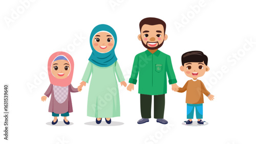 Illustration of muslim family islamic culture traditional clothing eid mubarak ramadan kareem celebration