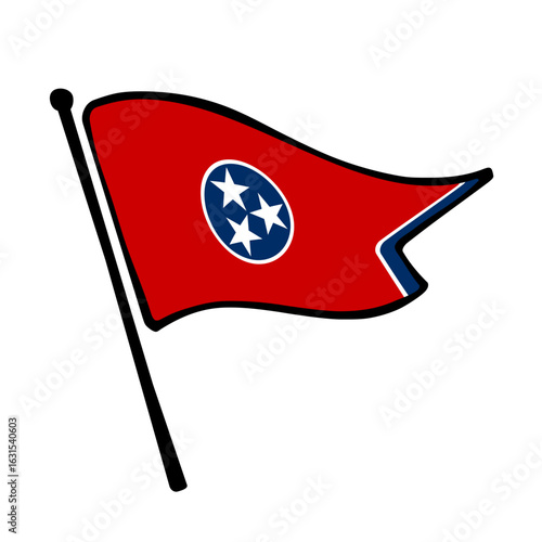 Flag of Tennessee, USA. Tennessee flag vector illustration icon design in the hand-drawn style. Fluttering flagpole flag.