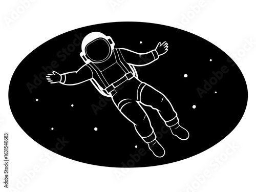 Astronaut floating in space black background silhouette vector illustration