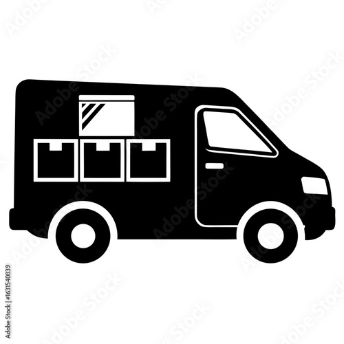 Delivery van transporting boxes silhouette vector illustration