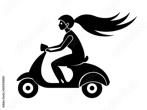Woman riding a scooter transportation silhouette vector illustration