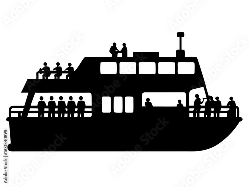 Ferry boat transportation people silhouette vector illustration