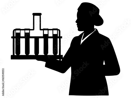 Scientist holding test tubes rack silhouette vector illustration