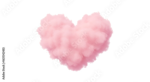 Pink Cloud Heart on White Background Romantic Soft Cloud Illustration
