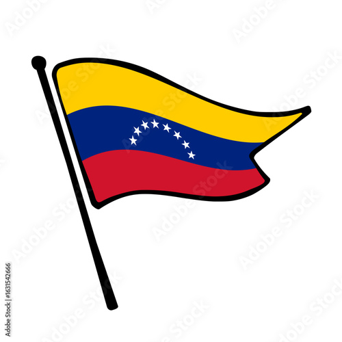 Flag of Venezuela. Venezuela flag vector illustration icon design in the hand-drawn style. Fluttering flagpole flag.