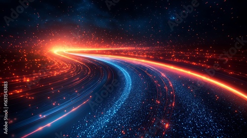 Digital road with glowing light trails