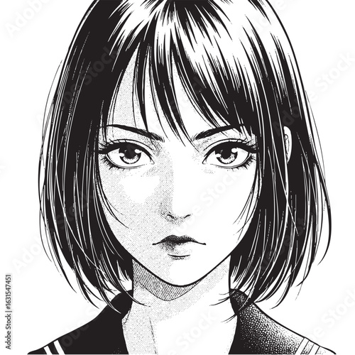 真剣な表情で見つめる女の子のイラスト