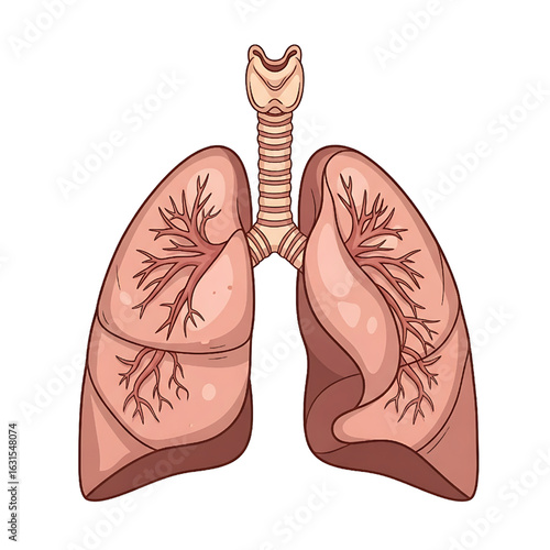 Human Lungs Anatomy Illustration: Medical Diagram of Respiratory System for Health
