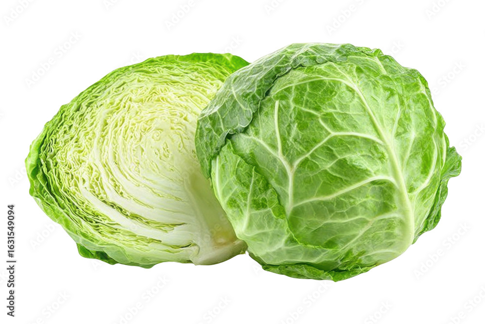 Obraz premium fresh green cabbage head and cut isolated