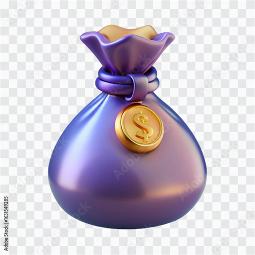 3D Glossy Glass Money Bag Icon | Wealth, Savings & Transparent Finance Symbol