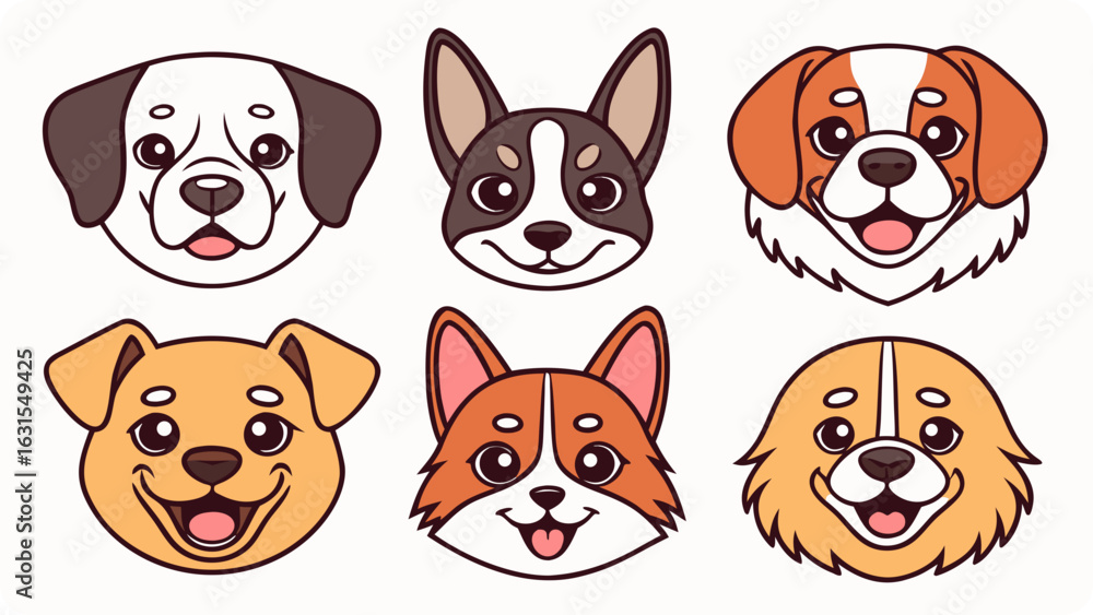 Fototapeta premium 3d icon of collection of cute dog faces isolated on white background