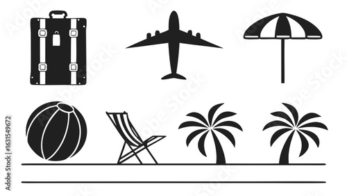 3d icon of travel and vacation icons isolated on white background