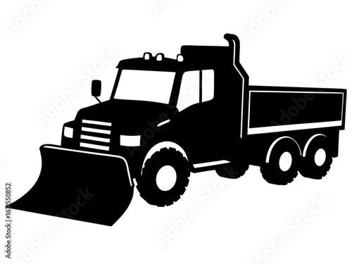 Isolated snowplow truck equipment black silhouette vector illustration