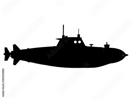 Submarine vessel naval underwater military boat silhouette vector illustration