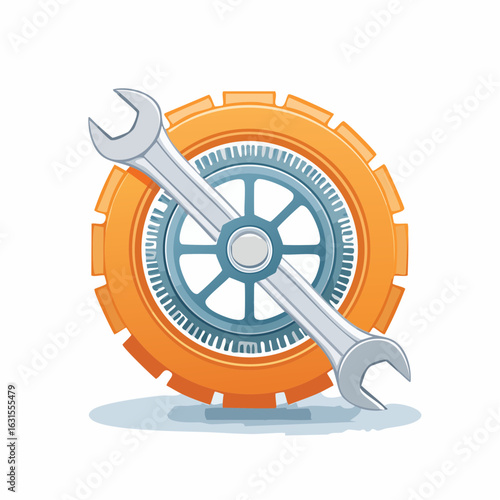 Logo-style badge icons for auto repair business: gear, piston, tire and spanner; ideal for branding.
