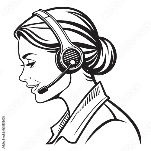 A woman with a headset is providing customer service isolated on white background