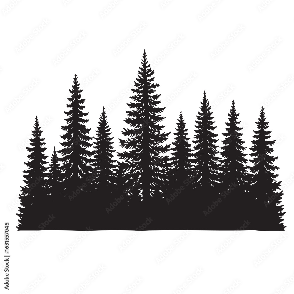 Obraz premium Silhouette of a forest with various fir trees perfect for outdoor and nature designs