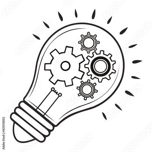 Lightbulb with gears inside representing innovation isolated on white background