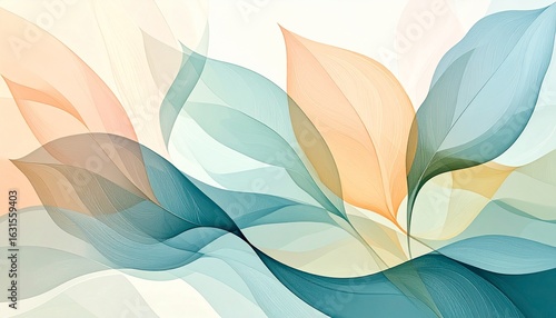 Flowing abstract leaves nature digital art serene environment close-up view aesthetic design
