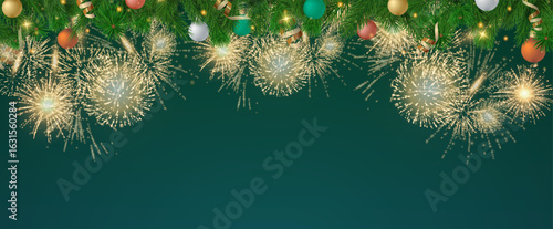 Christmas garland on a transparent background. Vector frame for banners, posters, cards. Christmas realistic winter theme, vector, png.	