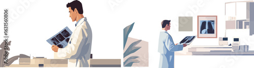 Doctors Examining X-ray Images Medical Professionals Analyzing Radiographs in Hospital or Clinic Setting Vector Illustration for Healthcare Diagnostics and