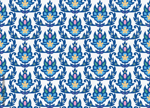 Floral patterns and geometric seamless patterns on old Turkish tiles.