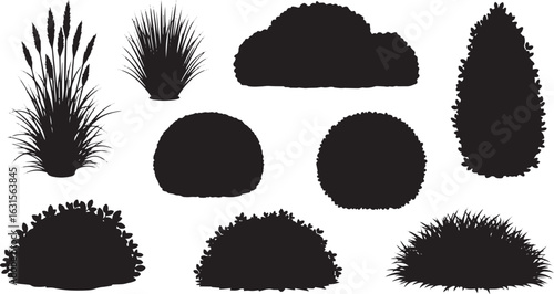 Bush Grass Shrub Silhouettes Vector
