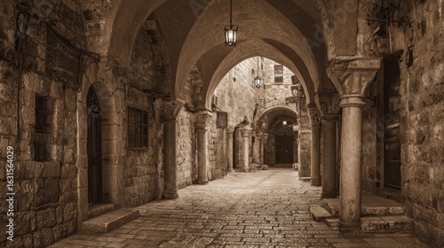 Historic Passage in Jewish Quarter, Jerusalem. Timeless Architecture with Antique Arches and Cobblestone Streets