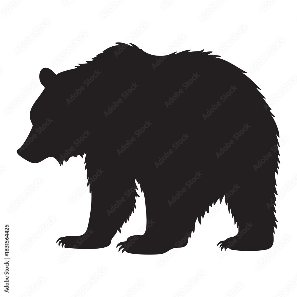 Obraz premium Black bear side profile silhouette isolated on white background