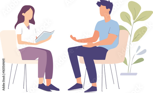 Doctor and patient consultation vector illustration medical service concept healthcare consultation therapist appointment patient talking to professional doctor