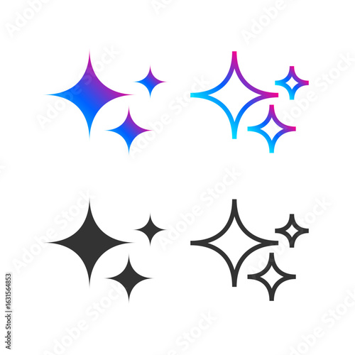 Generate AI icon set with sparkle modern style. Machine learning technology, artificial intelligence button for ui ux element, app, website vector 10 eps