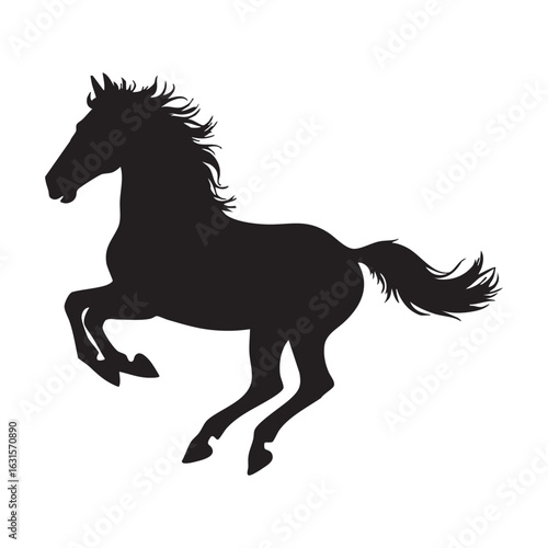 Wild mustang galloping silhouette isolated on white background