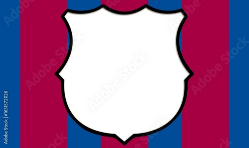 Photography Minimalist blue and maroon striped background with a central white shield, ideal template for custom sports club logos or graphic design use