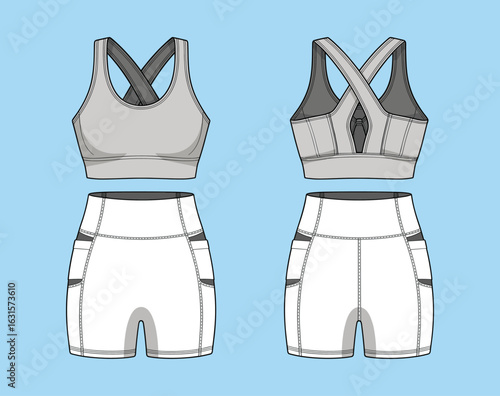 A technical flat drawing vector illustration of a men's full-zip puffer jacket, a design template for winter outerwear apparel and clothing.