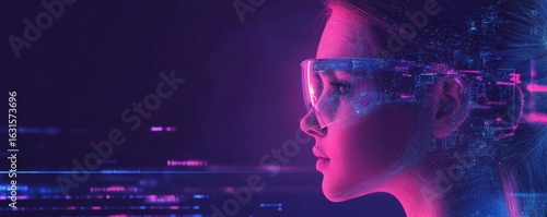 AI cybersecurity analysis depicting a female IT specialist monitoring threats in cyberspace, using augmented reality and artificial intelligence to secure digital data, Generative AI