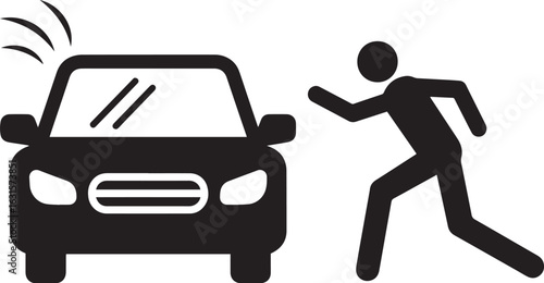 Pedestrian and Car Danger Warning Silhouette