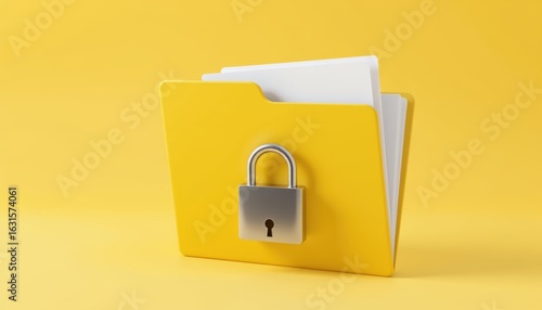 A yellow folder with documents secured by a padlock on a bright background, symbolizing data protection and security.