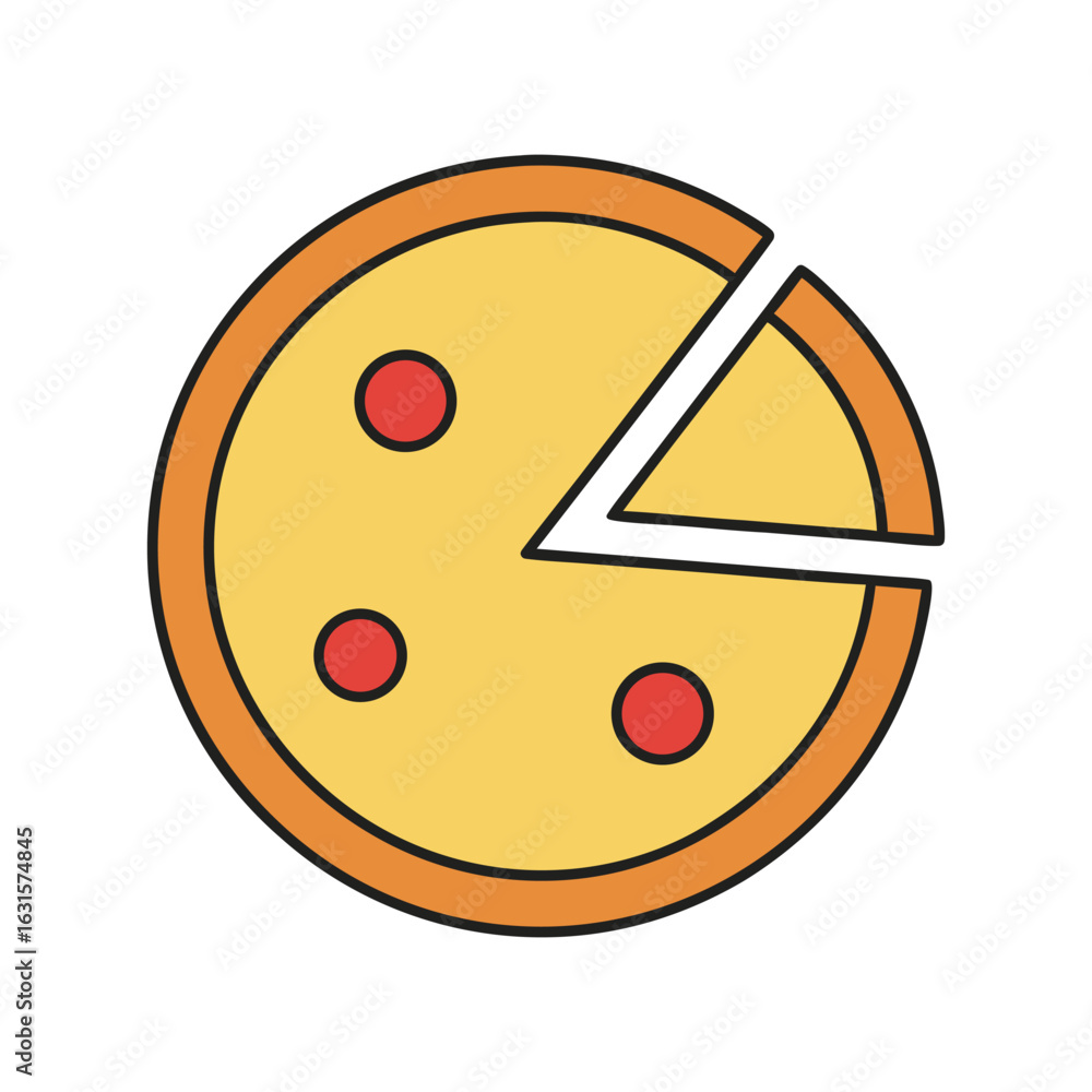 Fototapeta premium Simple flat icon of a pepperoni pizza slice missing